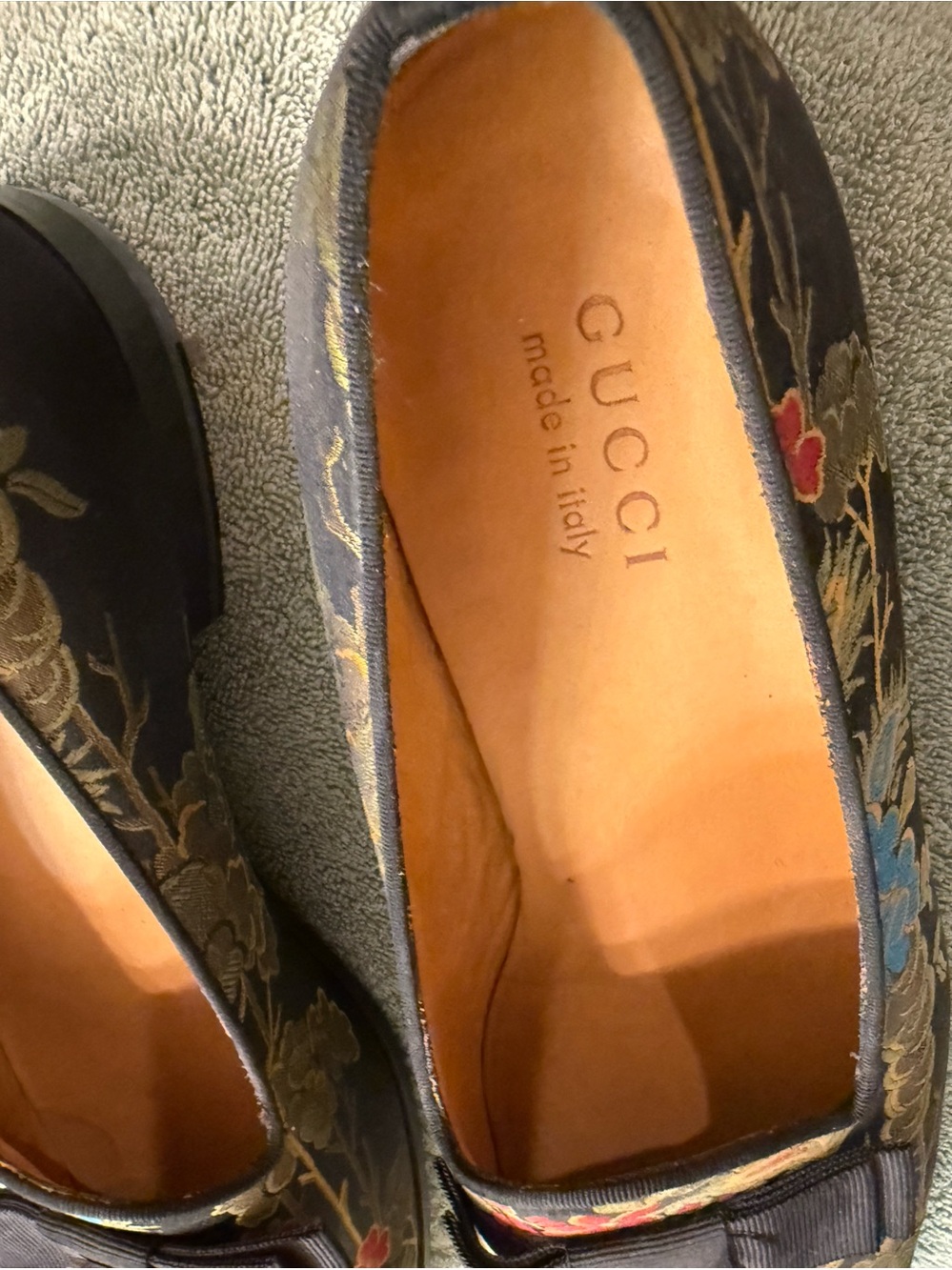 Gucci Floral Brocade Ribbon Loafers in Black, Gold, Blue & Red - Picture 9 of 14